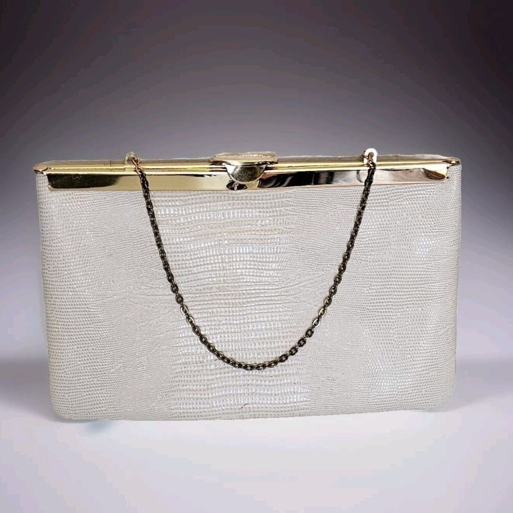 Vintage Etra Snakeskin Leather and Gold Clutch Handbag.
